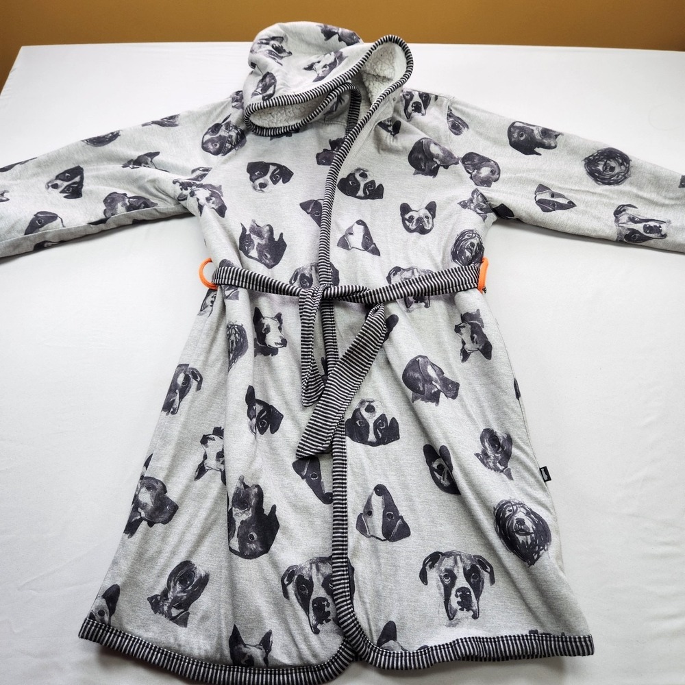 Woodrow & Friends Boys Large (14/16) Gray  Sherpa Lined Robe Dog Faces